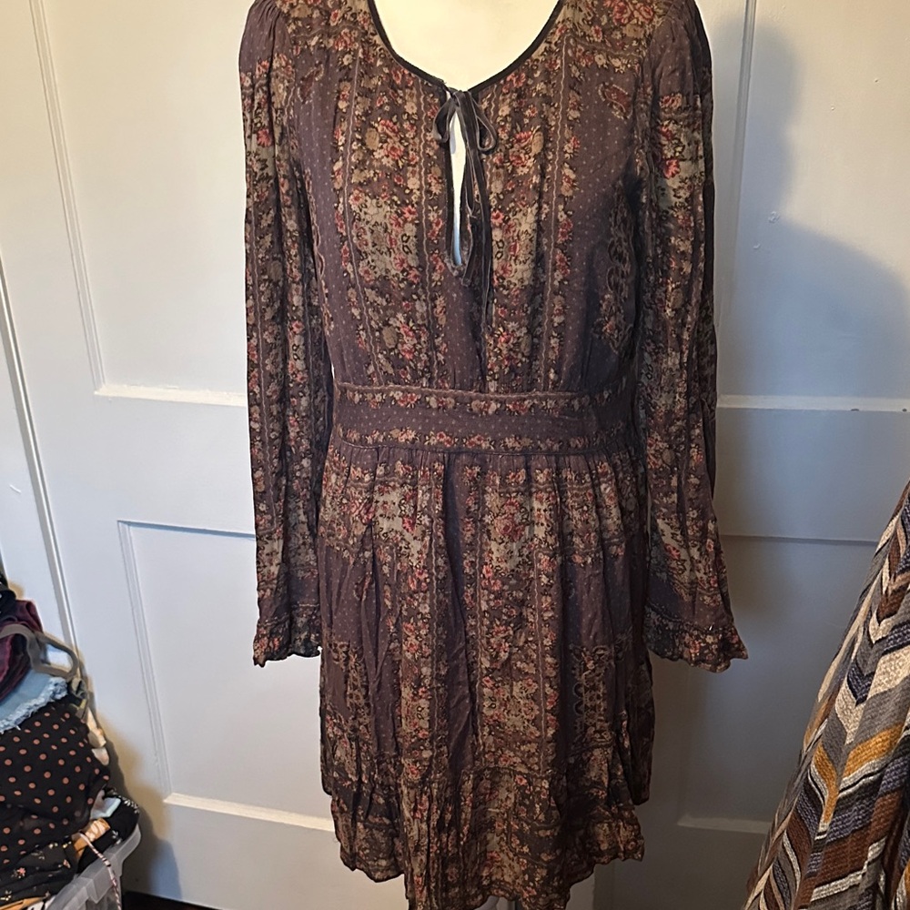 Purple Free People Floral Long Sleeve Dress